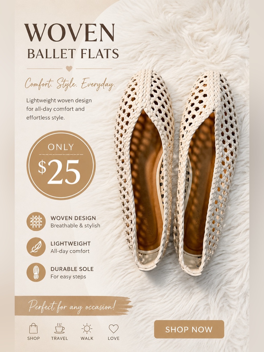 Universal Thread Woven Ballet Flats - Cream size 8